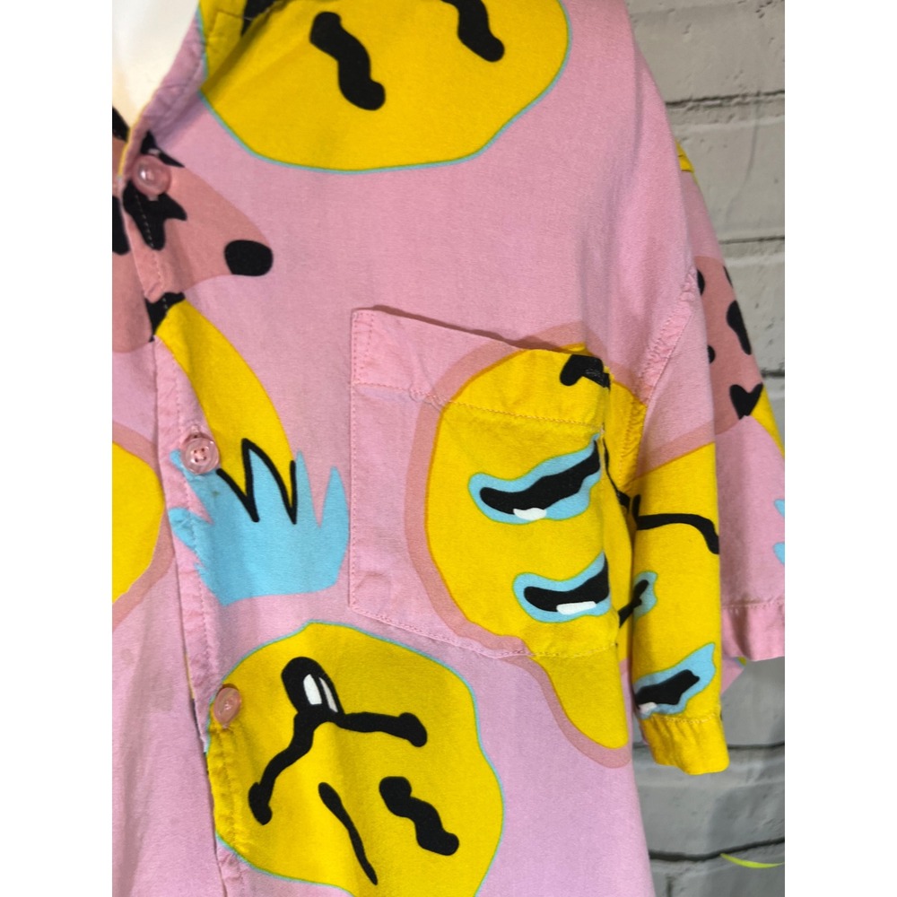 Cornerstore Bodega Melting Smiley Mushroom Pink Button Down Shirt Mens Medium